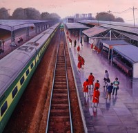 Abdul Jabbar, Waiting to go!, 30 x 30 Inch, Oil on Canvas, Cityscape Painting, AC-ABJ-021